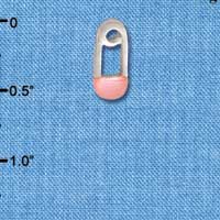 C2831+ - 2-Sided Pink Baby Safety Pin - Silver Charm ( 6 charms per package )