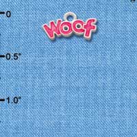 C2872 - Hot Pink Glitter Woof - Silver Charm ( 6 charms per package )
