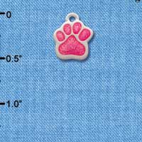 C2873 - Hot Pink Glitter Mini Paw - Silver Charm ( 6 charms per package )