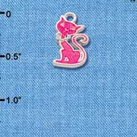 C2874* - Hot Pink Glitter Cat - Silver Charm ( 6 charms per package )