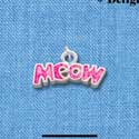 C2875 - Hot Pink Glitter Meow - Silver Charm ( 6 charms per package )