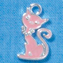 C2879* - Light Pink Cat - Silver Charm ( 6 charms per package )