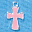 C2881+ - 2-Sided Light Pink Cross - Silver Charm ( 6 charms per package )