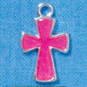 C2882+ - 2-Sided Hot Pink Glitter Cross - Silver Charm ( 6 charms per package )