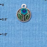 C2906+ - Blue Enamel Flower in Circle with Swarovski Crystal - Silver Charm (6 charms per package)