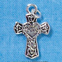 C2914+ - 2 Sided Silver Peace Cross - Silver Charm (6 charms per package)