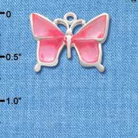 C2916 - Large Pink Resin Butterfly - Silver Charm (6 charms per package)