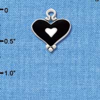 C2919+ - Black and White Enamel Heart Charm - Silver Charm (6 charms per package)
