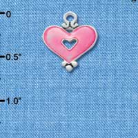 C2921 - Hot Pink Enamel Heart with Cutout - Silver Charm (6 charms per package)