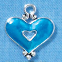 C2922 - Hot Blue Enamel Heart with Cutout - Silver Charm (6 charms per package)