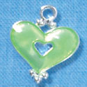 C2923 - Lime Green Enamel Heart with Cutout - Silver Charm (6 charms per package)