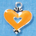 C2925 - Hot Orange Enamel Heart with Cutout - Silver Charm (6 charms per package)