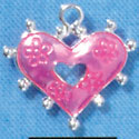 C2927+ - 2 Sided Hot Pink Enamel Heart with Flowers - Silver Charm (6 charms per package)