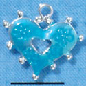 C2928+ - 2 Sided Hot Blue Enamel Heart with Flowers - Silver Charm (6 charms per package)