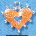 C2931+ - 2 Sided Hot Orange Enamel Heart with Flowers - Silver Charm (6 charms per package)
