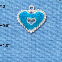 C2934+ - 2 Sided Hot Blue Enamel Swirl Heart with Beaded Border - Silver Charm (6 charms per package)