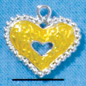 C2936+ - 2 Sided Hot Yellow Enamel Swirl Heart with Beaded Border - Silver Charm (6 charms per package)