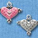 C2939+ - Hot Pink Enamel Heart with Circles - Silver Charm (6 charms per package)