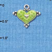 C2941+ - Lime Green Enamel Heart with Circles - Silver Charm (6 charms per package)