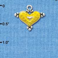 C2942+ - Hot Yellow Enamel Heart with Circles - Silver Charm (6 charms per package)