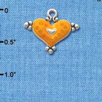 C2943+ - Hot Orange Enamel Heart with Circles - Silver Charm (6 charms per package)