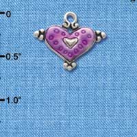C2944+ - Hot Purple Enamel Heart with Circles - Silver Charm (6 charms per package)