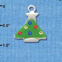 C2955 - Greeen Resin Christmas Tree with Swarovski Crystals - Silver Charm (6 charms per package)