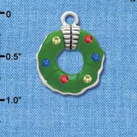 C2956 - Green Resin Wreath with Swarovski Crystals - Silver Charm (6 charms per package)
