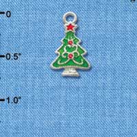 C2958 - Green Enamel Christmas Tree with Red Swarovski Crystals - Silver Charm (6 charms per package)