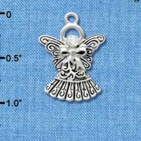 C2962 - Antiqued Silver Angel with Bow & Swarovski Crystal - Silver Charm (6 charms per package)
