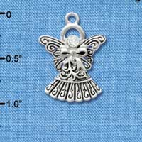 C2962 - Antiqued Silver Angel with Bow & Swarovski Crystal - Silver Charm (6 charms per package)