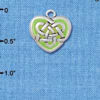 C2964 - Silver Celtic Knot Heart with Green Resin - Silver Charm (6 charms per package)