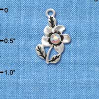 C2968+ - Silver Flower with AB Swarovski Crystal - 2 Sided - Silver Charm (6 charms per package)