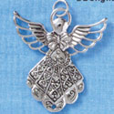 C2977 - 2-Sided Jumbo Antiqued Imitation Rhodium Angel - Imitation Rhodium Plated Charm (2 per package)