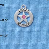 C3007 - Texas Ranger Badge with Hot Pink Swarovski Crystals - Silver Charm