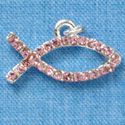 C3022* - Small Light Pink Swarovski Crystal Christian fish - Silver Charm (2 per package)