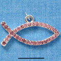 C3024* - Large Light Pink Swarovski Crystal Christian fish - Silver Charm (2 per package)