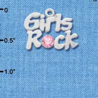 C3028 - Silver Girls Rock with Light Pink Swarovski Crystal - Silver Charm