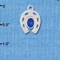C3083 tlf - Silver Horseshoe with Large Oval Sapphire Swarovski Crystal - Silver Charm (2 per package)