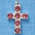 C3105 - Large Light Pink 6 Stone Swarovski Crystal Cross - Silver Charm