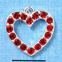 C3123 - Red Swarovski Crystal Open Heart - Silver Charm (2 per package)