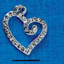 C3139 - Clear Swarovski Curled Heart - Silver Charm (Left and Right) (2 per package)