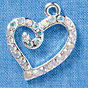 C3140 - Clear AB Swarovski Curled Heart - Silver Charm (Left and Right) (2 per package)