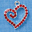 C3141 - Red Swarovski Curled Heart - Silver Charm (Left and Right) (2 per package)