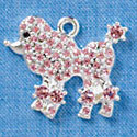C3146 - Pink Swarovski Poodle with Mini Stones - Silver Charm (2 per package)