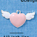 C3147 - Pink Enamel Heart with White Wings - Silver Charm (6 per package)