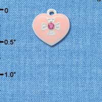 C3148 - Pink Enamel Heart with Silver Cross and Swarovski Crystal - Silver Charm (6 per package)