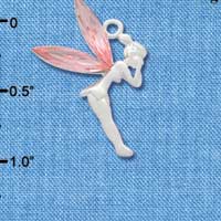 C3149 ctlf - Silver Fairy with Pink Swarovski Crystal Wings - Silver Charm (2 per package)