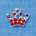 C3153 - Red Crystal Swarovski Crown with Red AB Crystal Accents - Silver Charm (2 per package)
