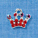 C3153 - Red Crystal Swarovski Crown with Red AB Crystal Accents - Silver Charm (2 per package)